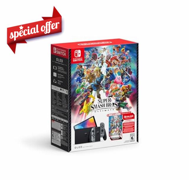Nintendo Switch™ - OLED Model: Super Smash Bros.™ Ultimate Bundle (Full Game Download + 3 Mo. Nintendo Switch Online Membership Included)