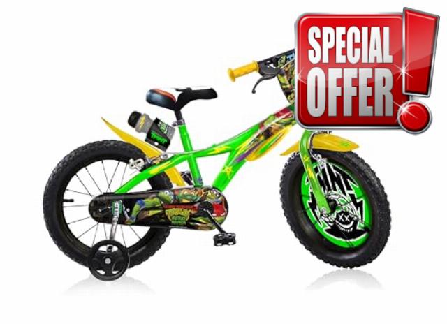 Dino Bikes Teenage Mutant Ninja Turtles - Mutant Mayhem 14 inch Unisex Children’s Bicycle with stabilisers and drinks bottle