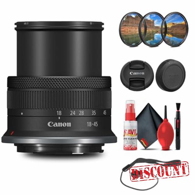 Canon RF-S 18-45mm f/4.5-6.3 is STM Lens with Filter kit + Cleaning Kit + Cap Keeper (Renewed)