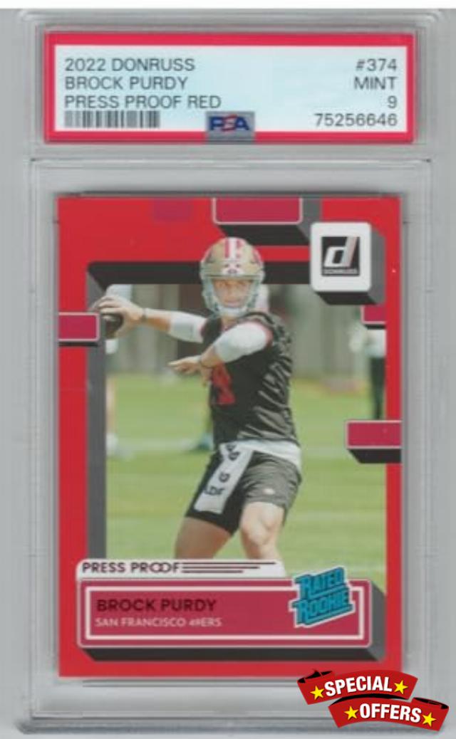 PSA Mint 9 2022 Donruss Brock Purdy Red Press Proof Rated Rookie Card