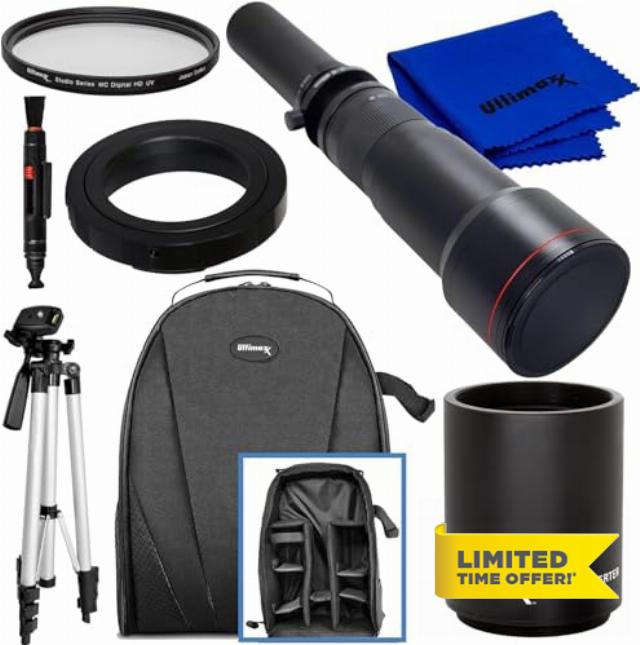 Ultimaxx 650-1300mm (w/ 2X- 1300-2600mm) Telephoto Zoom Lens Kit for Nikon D5