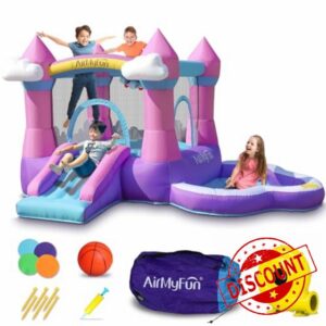 Inflatable Bounce House for Toddlers 1-3: Pink Bouncy Castle for Kids Outdoor Indoor with Slide Blow Up Jump House Bouncer with Blower Ball Pit for Backyard Toddler Kid Children Birthday Gift