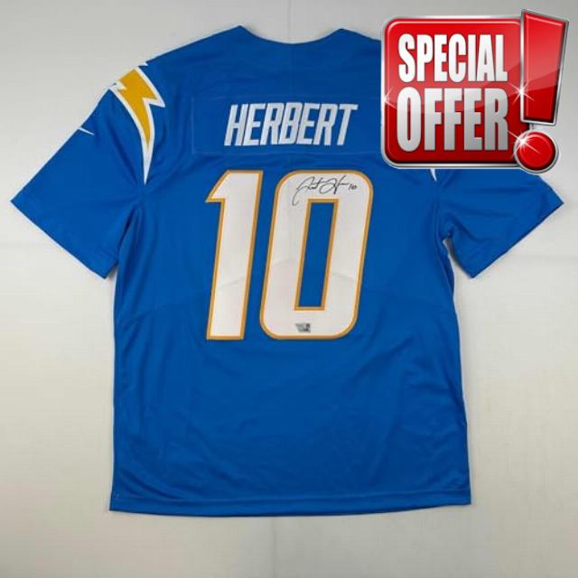 Autographed/Signed Justin Herbert Los Angles LA Chargers Powder Blue Authentic Elite Football Jersey Fanatics COA