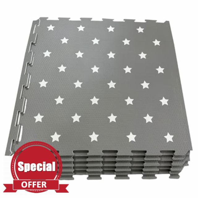 Interlocking kids play mat soft foam Baby Playmats Floor Gyms jigsaw puzzle play mats floor exercise fitness yoga crawling mat living room flooring (Grey Star Mat- 6 Pieces)