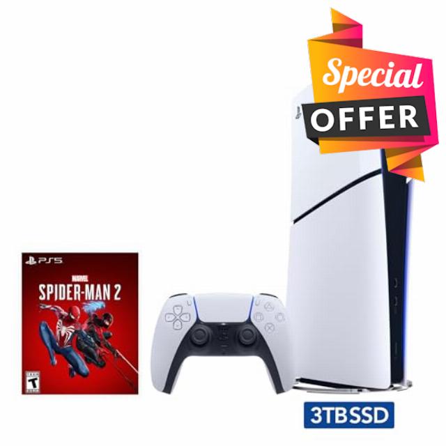 2023 New PlayStation 5 Slim Upgraded 3TB Disc Edition Marvel Spider-Man 2 Bundle - White