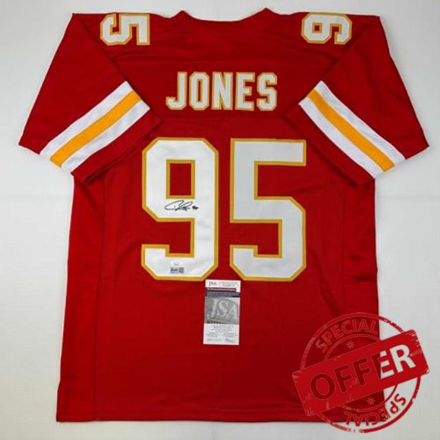 Autographed/Signed Chris Jones Kansas City Red Football Jersey JSA COA