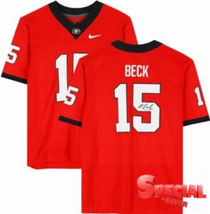Carson Beck Georgia Bulldogs Autographed Red Nike Game Jersey - Autographed College Jerseys