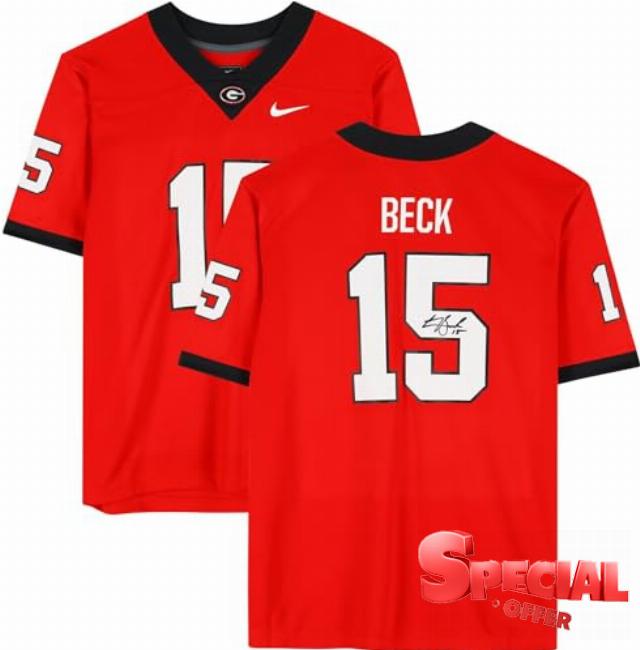 Carson Beck Georgia Bulldogs Autographed Red Nike Game Jersey - Autographed College Jerseys