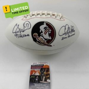 Autographed/Signed Chris Weinke & Charlie Ward Heisman Florida State Seminoles FSU Full Size White Panel Logo Football JSA COA