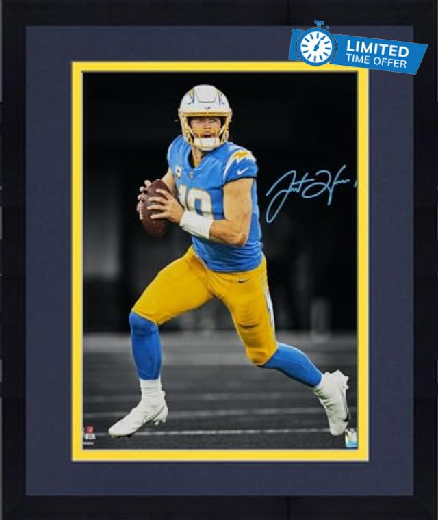Framed Justin Herbert Los Angeles Chargers Autographed 16" x 20" Spotlight Photograph - Autographed NFL Photos