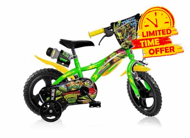 Dino Bikes Teenage Mutant Ninja Turtles - Mutant Mayhem 12 inch Unisex Children’s Bicycle with stabilisers and drinks bottle