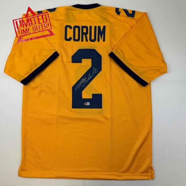 Autographed/Signed Blake Corum Michigan Yellow College Football Jersey Beckett BAS COA