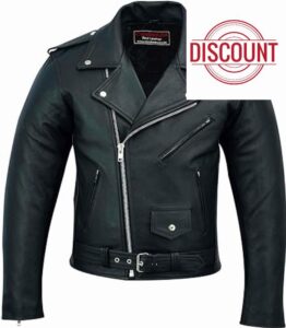 COCOBEEUSA Men Motorcycle Leather Jacket Classic Brando Style Genuine Leather Biker Jacket