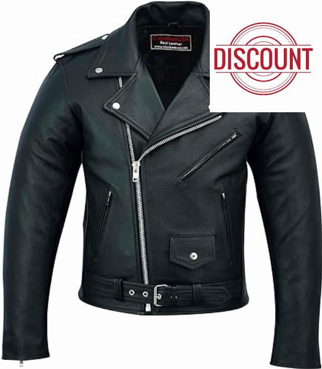 COCOBEEUSA Men Motorcycle Leather Jacket Classic Brando Style Genuine Leather Biker Jacket