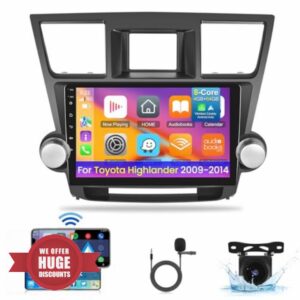 [8 Core 4+64G] for Toyota Highlander 2009-2014 Android Car Radio with Wireless Apple Carplay and Android Auto - 10.1 inch IPS 1280 * 720 Touchscreen - DSP 32EQ / WiFi/GPS + AHD Backup Camera
