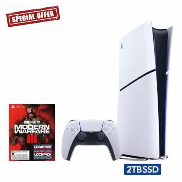 2023 New PlayStation 5 Slim Upgraded 2TB Disc Edition Call of Duty Modern Warfare III Bundle and Controller Charger - White