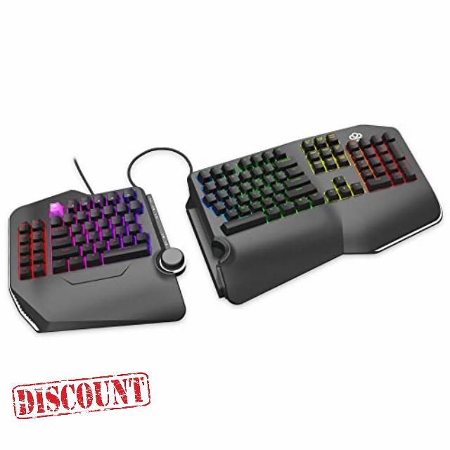 Cloud Nine C989M Ergonomic Mechanical Keyboard for PC - Kailh Tactile Brown Switches - RGB Light Up LED Backlit with USB - Ergo Split Key Board with Macro