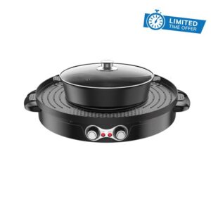Electric Hot Pot Grill 2 in 1 Portable Grill Pan Soup Double Separation Independent Temperature Control 110V 2200W Black