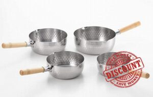 Set of 4 Japanese Stainless Steel Yukihira Saucepans Cooking Pots 1.2-Quart