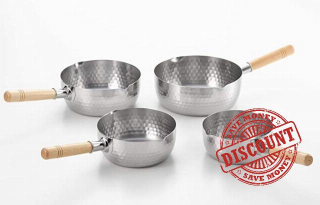 Set of 4 Japanese Stainless Steel Yukihira Saucepans Cooking Pots 1.2-Quart
