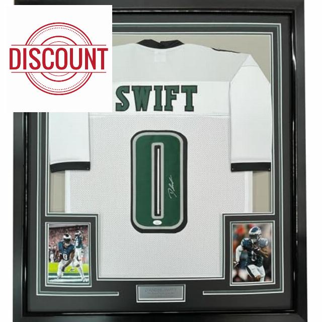 Framed Autographed/Signed D'Andre Swift 33x42 Philadelphia White Football Jersey JSA COA