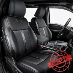 Carlimeki F150 Seat Covers with Center Console Armrest Covers - Custom Fit for 2021-2023 Super Crew Cab F150 XL XLT - Carbon Fiber - Fully Covered