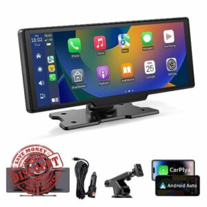 Kuayvan Wireless Portable Apple Carplay Car Stereo - 10.26 Inch Car Play Screen & Stereo Compatible with Android Auto and CarPlay - with AUX/FM