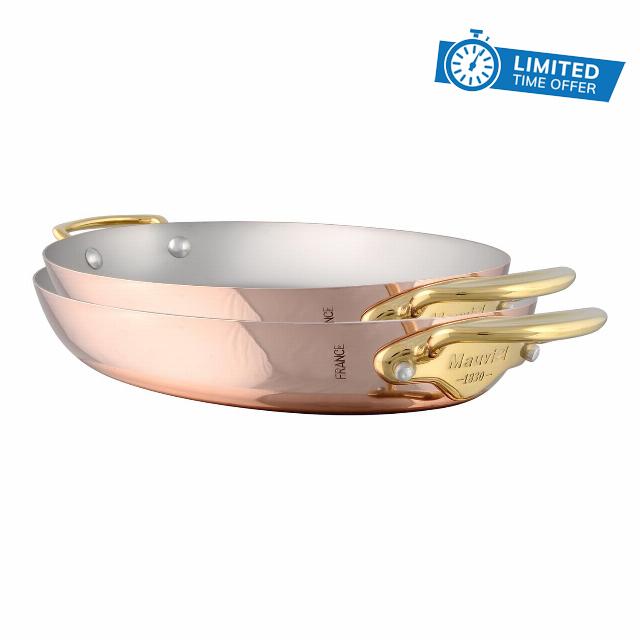 Mauviel M'150B 1.5mm Polished Copper & Stainless Steel 2-Piece Round Pan Set With Brass Handles