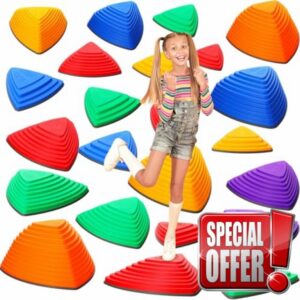 Sotiff 30 Pcs Stepping Stones for Kids Non Slip Step Stones Toys Plastic Balance River Stones Balance Blocks Obstacle Courses Play for Indoor Outdoor Backyard Activities Equipment Sensory Toys