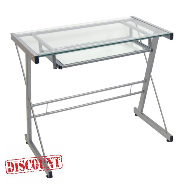 Walker Edison Metal and Glass Work From Home Laptop Computer Gaming Desk with Slide In Keyboard Tray Home Office