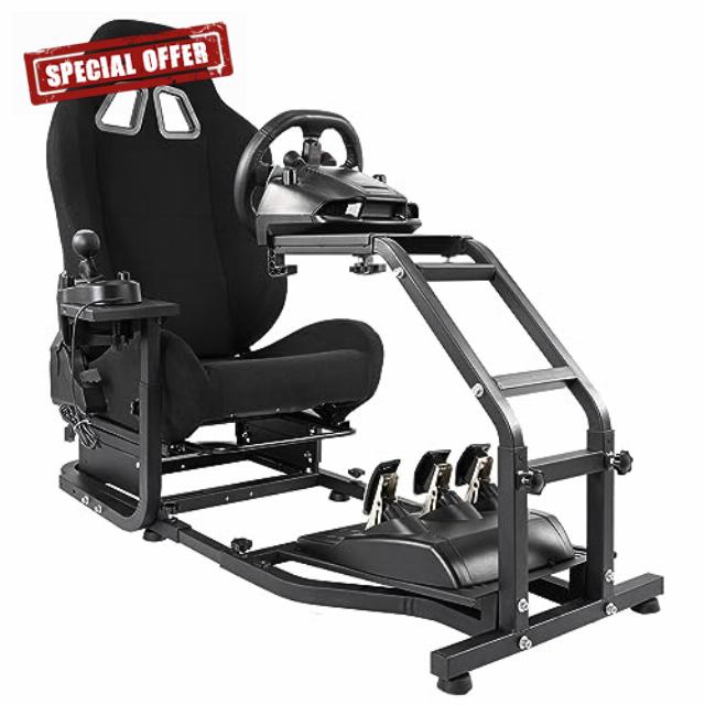 Mokapit Racing Wheel Simulator Cockpit Adjustable Sim Stand with Black Seat Compatible with PXN