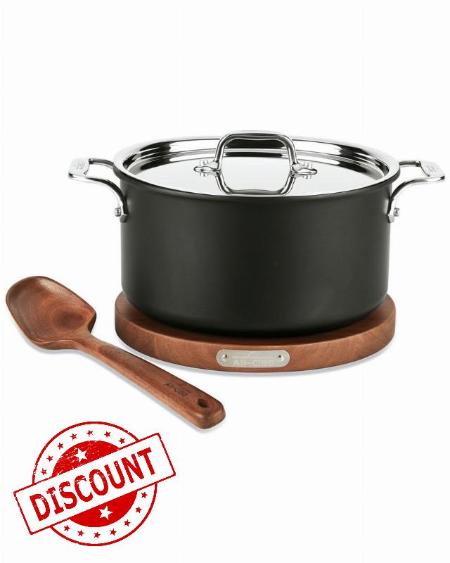 All-Clad NS1 Nonstick 6 quart dutch oven with Acacia wood trivet & spoon