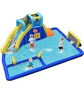 COSTWAY Inflatable Water Slide, Jumping Bouncy Castle with Double Sides, Climbing Wall, Splashing...
