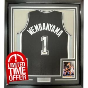 Framed Facsimile Autographed Victor Wembanyama 33x42 San Antonio Black Reprint Laser Auto Basketball Jersey