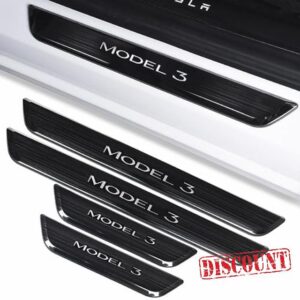 TSLAUCAY Tesla Model 3 Illuminated Door Sill Protector for 2017-2023 4 PCS Model 3 Door Sill Illuminated with Magnetic Control Door Sill Light Scuff Plate Door Entry Guard for Model 3-Black