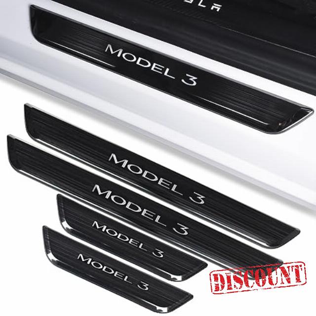 TSLAUCAY Tesla Model 3 Illuminated Door Sill Protector for 2017-2023 4 PCS Model 3 Door Sill Illuminated with Magnetic Control Door Sill Light Scuff Plate Door Entry Guard for Model 3-Black