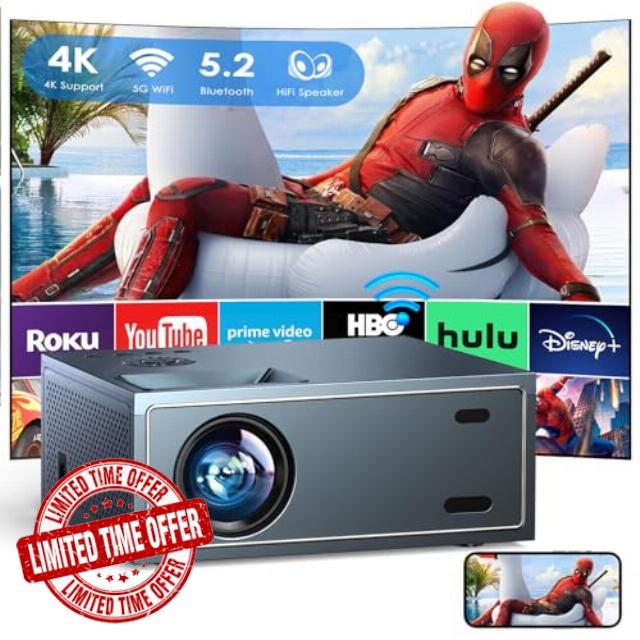 4K Support Projector with Wifi and Bluetooth
