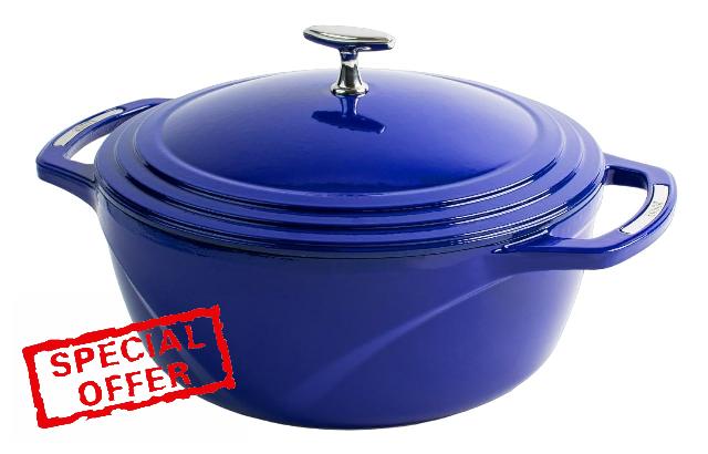 Lodge USA Enamel 7.5 Qt Enameled Cast Iron Dutch Oven - Cast Iron Cookware - Dutch Oven Pot with Lid - Smoothing Sailing Color - 7.5 Qt Capacity