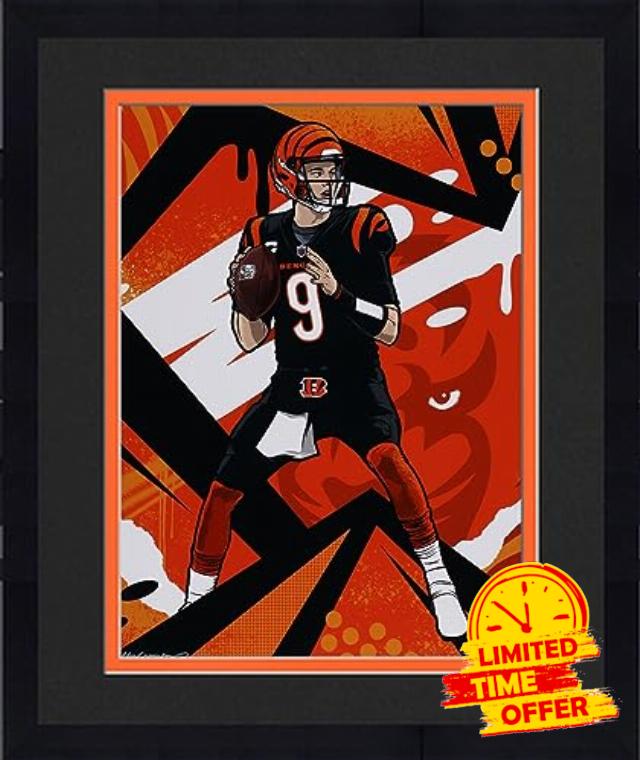 Framed Joe Burrow Cincinnati Bengals 16" x 20" Photo Print - Signed by Artist Matt Corrado - Limited Edition of 25 - Autographed NFL Photos