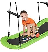 COSTWAY 40'' Nest Swing, Kids Web Swings with Length Adjustable Ropes, Net Hanging Seat for Indoo...
