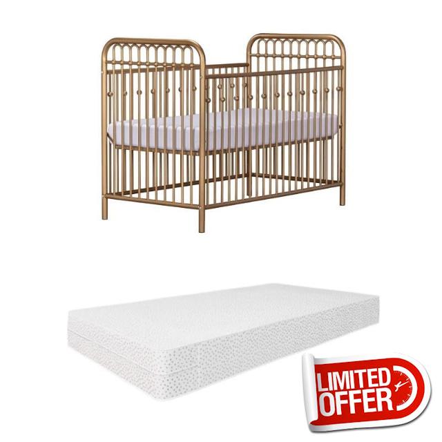 Little Seeds 2-Piece Set with Metal Adjustable Crib and Baby Toddler Mattress