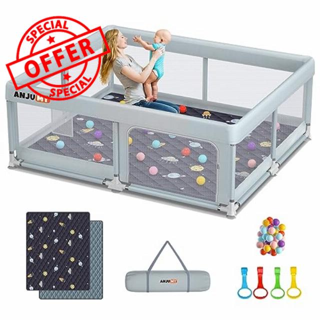 ANJUMY Baby Playpen with Mat Included 71x59 playpen for Babies and Toddlers