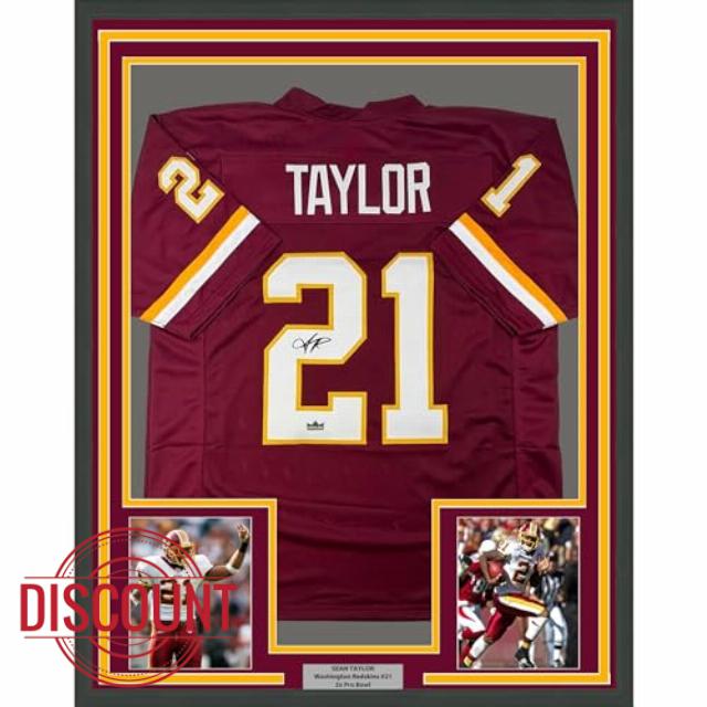 Framed Facsimile Autographed Sean Taylor 33x42 Washington Red Reprint Laser Auto Football Jersey