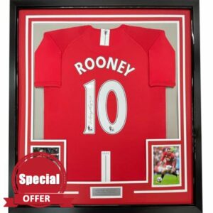 Framed Autographed/Signed Wayne Rooney 33x42 Manchester United Red 2008 Soccer Jersey Beckett BAS COA