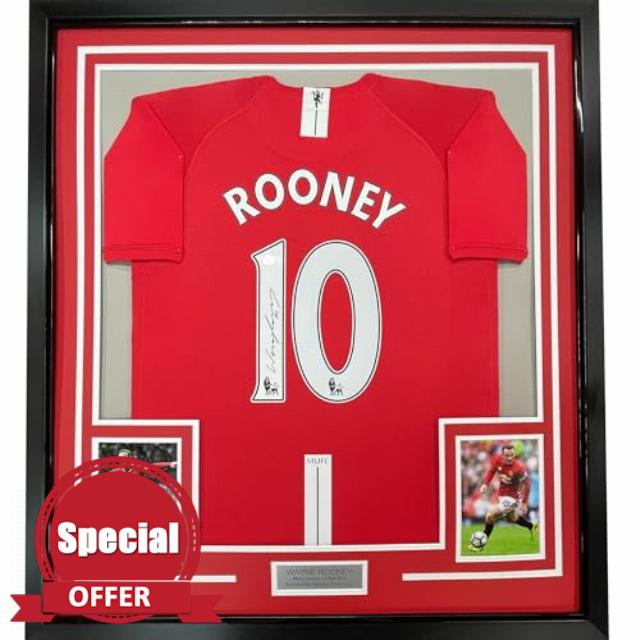 Framed Autographed/Signed Wayne Rooney 33x42 Manchester United Red 2008 Soccer Jersey Beckett BAS COA