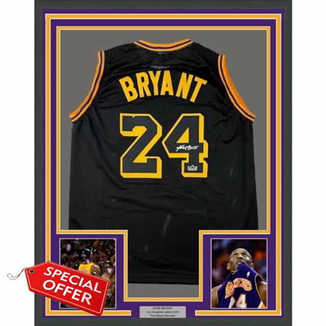 Framed Facsimile Autographed Kobe Bryant 33x42#24 Black Mamba Los Angeles LA Reprint Laser Auto Basketball Jersey