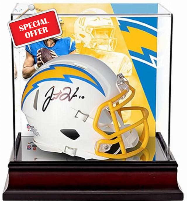Justin Herbert Los Angeles Chargers Autographed Riddell Speed Mini Helmet with Deluxe Mini Helmet Case - Autographed NFL Mini Helmets