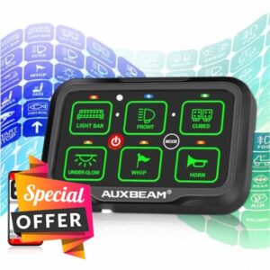 Auxbeam RGB 6 Gang Switch Panel AR-600 Automatic Dimmable Bluetooth Large Button Switch Panel w/Toggle Momentary Pulsed Switch Pod Waterproof 12-24V Switch Panel for UTV Boat Truck