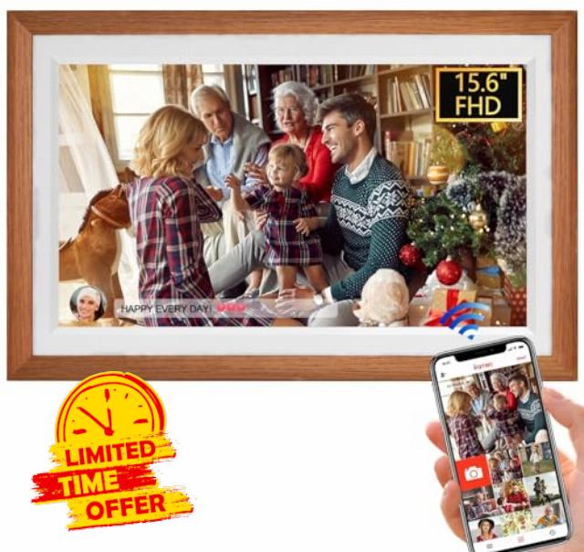 FRAMEO 15.6'' WiFi Digital Picture Frames 32GB Smart Touch Screen Digital Photo Frame 1920 * 1080 IPS FHD Large Digital Picture Frame Share Photos and Videos Anytime
