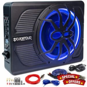Seventour 10" 800W Slim Under Seat Powered Car Subwoofer